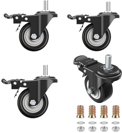 4 Pièces Roulette Chaise Bureau, M10 X 25mm Roulettes Charge Lourde Silence Roulettes Pivotantes avec 2 Frein, 50mm Roulette Meuble 360 Degrés pour Appareils Et Meubles, en Caoutchouc