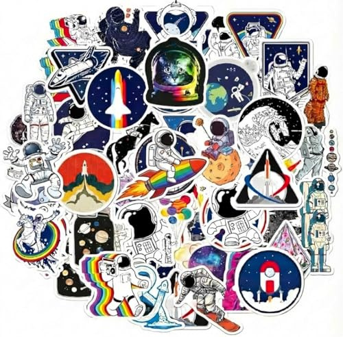 50 Autocollants de pour NASA Espace Explorer Vinyle Stickers,Stickers Réutilisables Haute Qualité, Imperméables UV pour Ordinateur Portable, Valise, Skateboard, Décoration Chambre