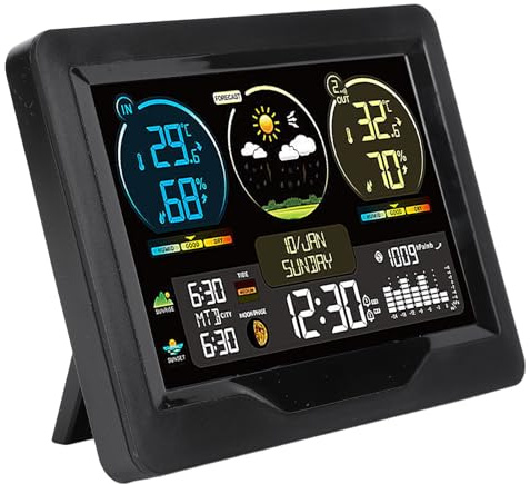 LOCADENCE Weather Station, Wirelessly Digital Weather Thermometer, Humidity Temperature Monitor with Electric Sunup Sundown Clock for Indoor Outdoor