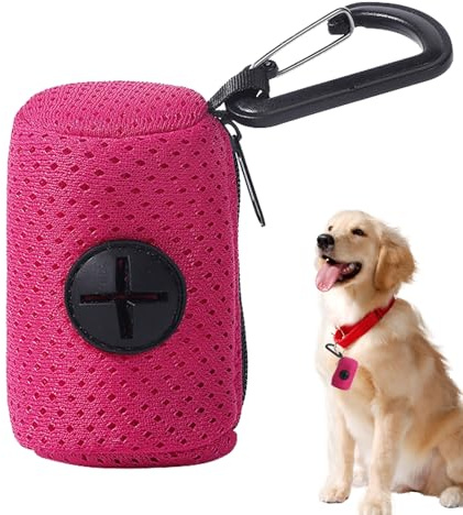 Dispensador de bolsas para excrementos de perros, soporte de tela de malla, bolsa de fijación para correas, maletín con cremallera, organizador de limpieza de animales, portabolsas para caminar al