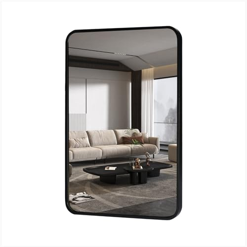 moderntop Espejo Mural Rectangular Negro con Marco de Aluminio - 80 x 60 cm Espejo Moderno para baño, Ideal para el baño, Dormitorio, salón y Entrada - Se Puede Colgar Horizontal o verticalmente