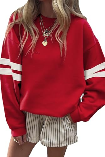 RUISHH Sweatshirt Femme Col Rond Sweater Oversized Rayées Pull à Manches Longues Y2K Streetwear