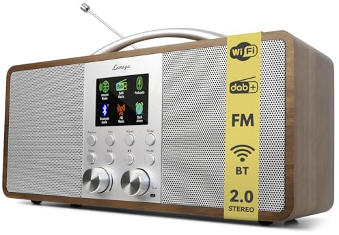 Lemega IR6 Internet Radio with Podcasts & Bluetooth Streaming, DAB/DAB+ & FM Stereo Radio, 2.0 Dual Speakers, 150 Presets, Alarm Clock, Rechargeable Battery, Premium Wooden Cabinet & Aluminium Handle