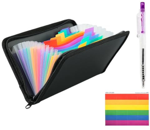 YIPFEN carpeta organizadora A5 con cremallera y bolígrafo, práctica carpeta clasificadora para facturas, recibos y tickets, ideal para oficina, escuela y viajes