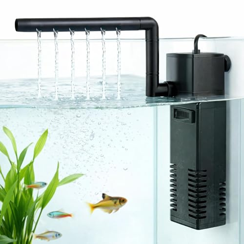 Pompe Filtre Aquarium Interne 200L/h 3W, Filtre Submersible Silencieux avec Barre de Pluie, Filtration Multi-Couches, Débit Réglable pour Aquarium jusqu’à 40L