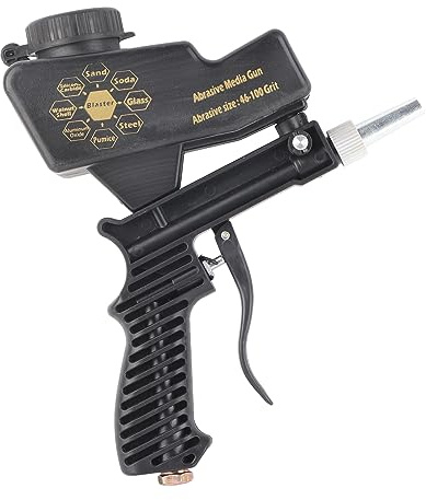 Asixxsix Sandbläster, 70-150 PSI Bärbar Sandblästerpistolsats med Luftkompressor Kompatibel Rostborttagare för Metallträglasetsning (Svart)