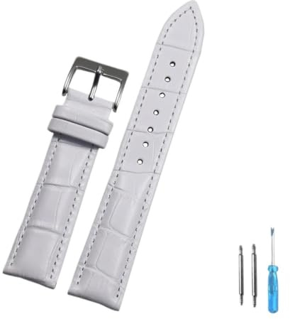 yangfangmei Läderarmband for män och kvinnor, 16 mm, 18, 20, 22, klocktillbehör, solidt spänne, svart brunt(White silver,16mm)