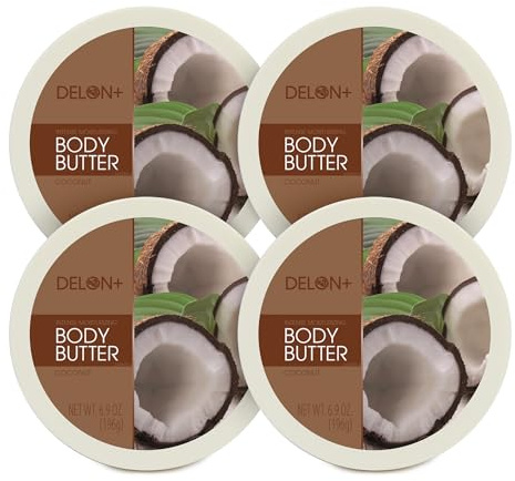 DELON Intense Moisturizing Body Butter, Coconut with Coconut Oil, 6.9 oz (Pack of 4)