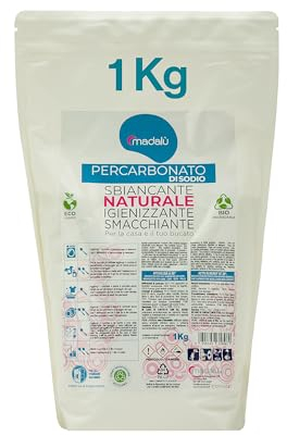 Percarbonato di Sodio per Bucato Puro (1 Kg, 170 Lavaggi) Smacchiatore Bucato, Sbiancante, Smacchiante, Igienizzante Naturale, Antimuffa per Muri Interni, Busta Richiudibile 100% Riciclabile