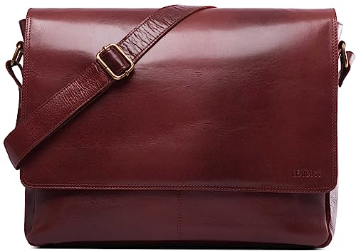 LEABAGS Messenger Bag, Oxford Echtleder Umhängetasche Herren Ständiger Begleiter, Leder Laptoptasche bis 15 Zoll Ausreichend Platz, Umhängetasche mit Schultergurt Begleiter Zur Arbeit