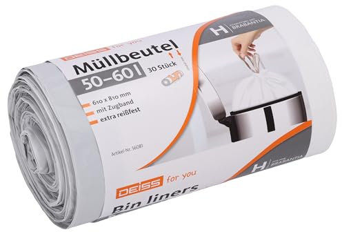 Soppåse DEISS 50–60 liter för Brabantia Touch Bin (storlek H), 30 stycken