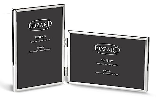 Edzard - Doppia cornice per foto della serie Collage Otto per 2 foto, 10 x 15 cm, da appoggiare, formato verticale e orizzontale, placcata in argento, anti-ossidazione, con dorso in velluto