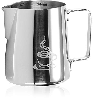 COM-FOUR® Milchkännchen - Edelstahl Milchkanne zum Aufschäumen - Milchaufschäumer Kännchen 350 ml - Milchkännchen mit Ausgießer und Messskala (silberfarben - 350ml)