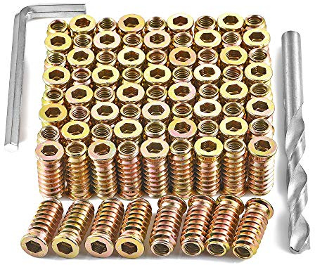 PGMJ 80 Pcs Thread Inserts for Metal Screws Assortment Hex Socket Drive - 1/4 - 20 Nut Inserts, Bolt Fastener Connector for Particle Board Screws (1/4-20x25mm)