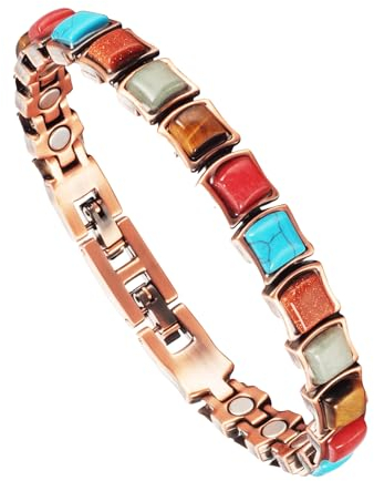 YINOX Kupferarmband für Frauen, reines Kupfer, magnetisches Armband mit 20 Magneten und türkischen Steinen, bunte Stil-Schmuckgeschenke
