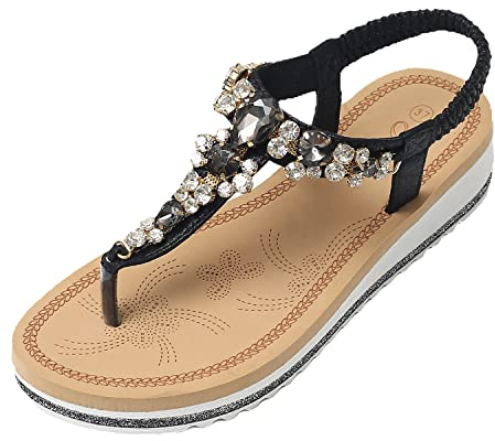 JOMIX Sandali Donna Eleganti Sandali Donna Estive Comodi Sandali Bassi Gioiello con Tacco Largo SD8113-1 (Nero, 36)