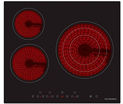 SCHNEIDER Placa vitroceramica, 3 zonas de cocción, 60 cm, 5700 W, Control Táctil, Temporizador, Negro SCCH603TSE1 (Versión Nueva)