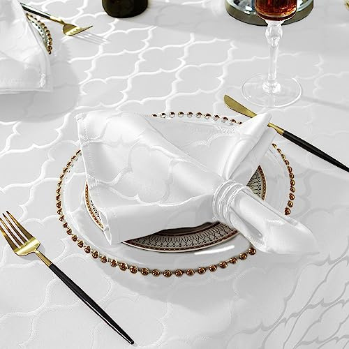 SASTYBALE Jacquard-Stoffservietten, 50,8 x 50,8 cm, Blumenmuster, 4 Stück, einfarbig, waschbar, bequem, Restaurant, Familienessen, Hochzeiten, Partys und Bankette (quadratisch, 50,8 x 50,8 cm, weiß)