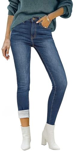 Luvamia Women's Fleece Lined Jeans - Winter Thermal Denim Jeggings - Skinny High Waisted Stretch Warm Leggings - Classic Blue - Size XX-Small