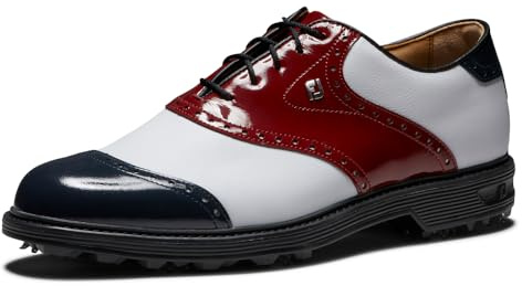 FootJoy Chaussures de Golf Premiere Series Wilcox pour Homme, Verni Rouge, Blanc, Bleu, 42.5 EU