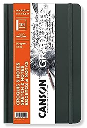 CANSON Graduate Hardbound Sketch & Notes Book, 90gsm 14 x 21.6cm, Smooth Paper, 92 Ivory Sheets, Dark Grey Cover, for Artist Students