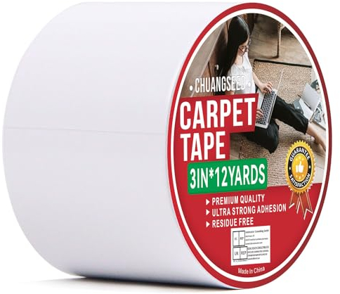 CHUANGSEED Heavy Duty Double Sided Carpet Tape 3X12Y suitable for such as fixing carpets, tiles, wood, mats & waterproof and non-slip design (3X12Yards)