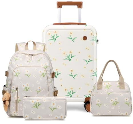 Sea choice Kinderkoffer Mädchen mit Rucksack Set Handgepäck Polycarbonat Leicht Hartschalenkoffer Trolley Reisekoffer mit 4 Rollen, TSA Schloss, 53x34x21cm