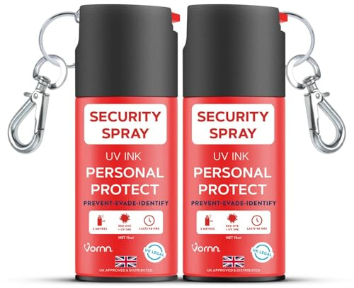 VORNN Self-Defence Spray | UK Legal Spray | Foul smelling Criminal Identifier | Red Dye, UV | Quick Access Keychain for Personal Safety for Men & Women (2x Sprays)