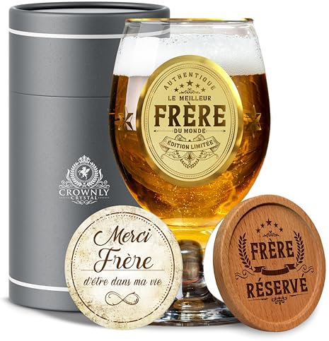 CROWNLY CRYSTAL® Verre À Bière Personnalisé Cadeau Frère Anniversaire Homme Idée Originale