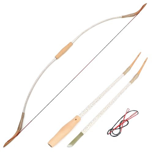 SHARROW Bogenschießen Traditioneller Langbogen Takedown Recurve Bogen und Pfeile Set Abnehmbarer Jagdbogen Pferdebogen Englischer Langbogen 15lbs-40lbs für Erwachsene Outdoor-Jagd (Schwarz, 35lbs)