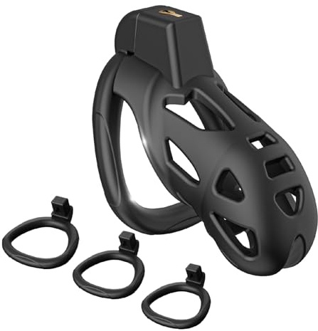 cage de chasteté pénis, cages de chasteté, sex toýs homme, 3D Légère avec 3 Tailles Anneaux de Pénis Amovibles pour Empêcher L'érection, Retenue et Bondage SM avec de Chasteté Sex Toýs Couple (Noir)
