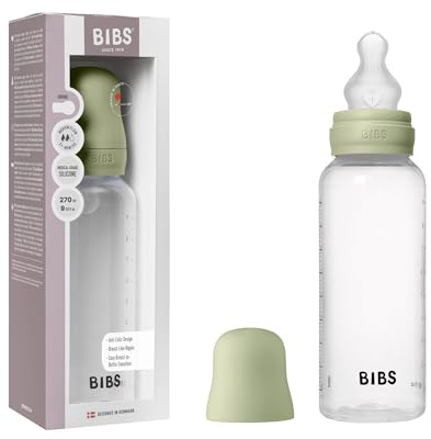 BIBS Baby Bottle 270 ml Silicone Nipple - Anti-Colic, BPA-Free, Round Nipple, Medium Flow, Lightweight & Easy to Clean, Suitable for Newborns 0+ Years - Sage