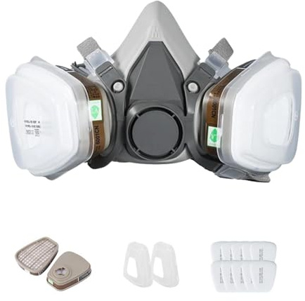 Máscara antipolvo – Media máscara reutilizable | Máscara de protección respiratoria ajustable para el trabajo | Ideal para carpintería, demolición, ambientes polvorientos, máscara de cubierta facial