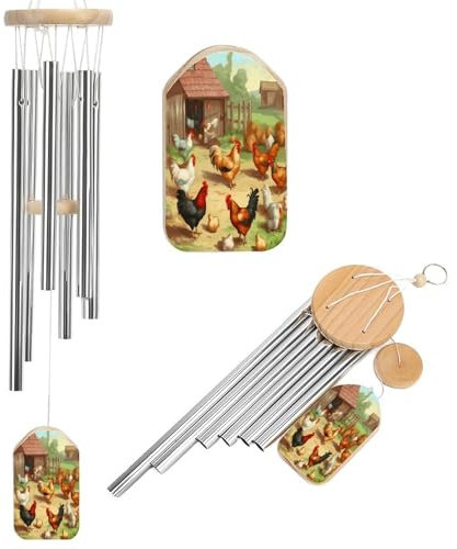 Carillon éolien pour extérieur, poulet rôti, poules, ferme, tons mélodiques apaisants, carillons éoliens pour extérieur, terrasse, maison ou décoration de jardin, 52,1 cm, 6 tubes en alliage