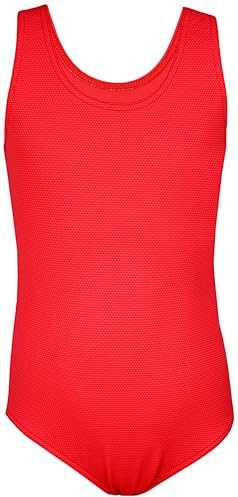 Aquarti Mädchen Badeanzug mit Ringerrücken – Sport Badeanzug Mädchen, Chlorresistent, Farbe: Jacquard Punkte Rot, Größe: 140