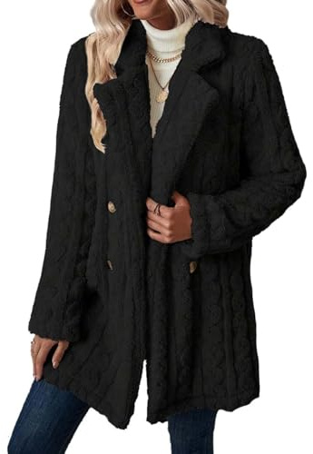 GUCURIN Cappotto Lungo Donna Giacca Pile Invernale Cappotto Donna Reversibile Peloso Pelliccia con Tasche Giacche,Nero,XXL