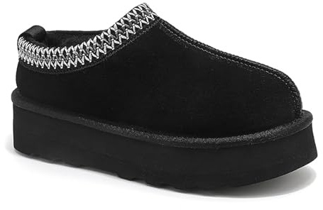 GZFGUZ Women's Slippers Platform Mini Boots Short Ankle Boot,Fur Fleece Lined Platform Boots Anti-Slip Snow Slippers For Outdoor(Black, US Footwear Size System, Adult, Women, Numeric, Medium, 9)