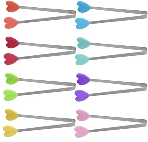 8 Pezzi Mini Pinze Da Zucchero Mini Pinze Alimenti A Forma Di Cuore Multifunzionale Mini Pinza Silicone Ghiaccio Pinza Cucina Per Cucinare Barbecue Buffet Dolci(Colore)