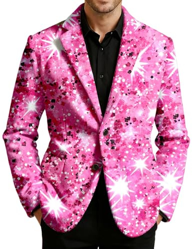 Giacca da uomo con glitter e corda, blazer baggy card, smoking, giacca a maniche lunghe, con paillette, corduroy, vestibilità larga, per Capodanno, anni '90, V rosa., M