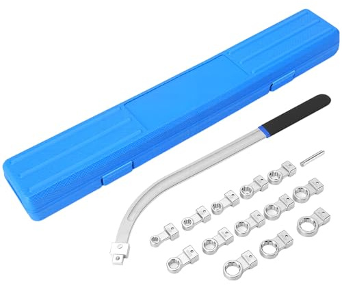 Juego 15 Llaves para Tensores Correas Distribución Mango Extra Largo 45cm | Vasos de 12 Cantos (12-19mm) y E-Torx (E10-E18), para Zonas Estrechas, Herramientas de Taller con Maletín