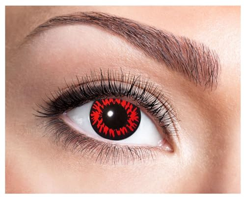 Eyecatcher 84065141-713 - Lentilles de contact colorées, 1 paire, pour 12 mois, rouges, Halloween, sans correction de la vue, Carnaval, Mardi gras, sans correction de la vue