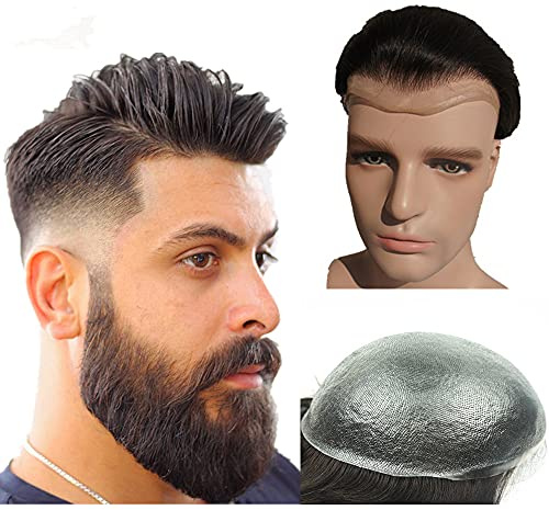 N.L.W. Toupee for Men topper wig NLW Human Hair Pieces for men straight hair replacemnt system in 10x8 base size V loop PU Thin skin 0.04mm hair prosthesis units patch for man Dark Brown color #2