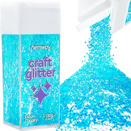 Hemway Craft Glitter Shaker Baby Blue Iridescent 130g Extra Chunky | for Resin & Epoxy Crafts, Christmas Art Supplies, Nail, Body, Face, Eye, Festival, Crafting, Slime, Sparkle