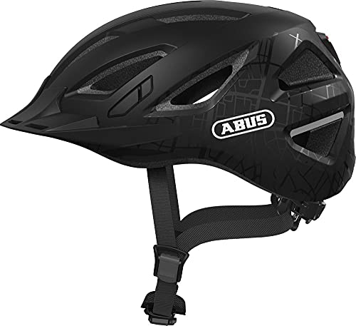 ABUS Stadthelm Urban-I 3.0 - Fahrradhelm mit Rücklicht, Schirm und Magnetverschluss - für Damen und Herren - Schwarz gemustert, Größe L