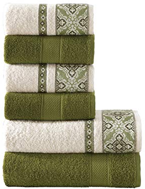 Class Home Collection Handtuch Set 6-teilig – 100% Baumwolle, Saugfähig & Weich – Handtücher Set 4er Handtücher 50x100 cm und 2er Duschtücher 70x140 cm – Ideal für Bad & Wellness Jacquard Alya Grün