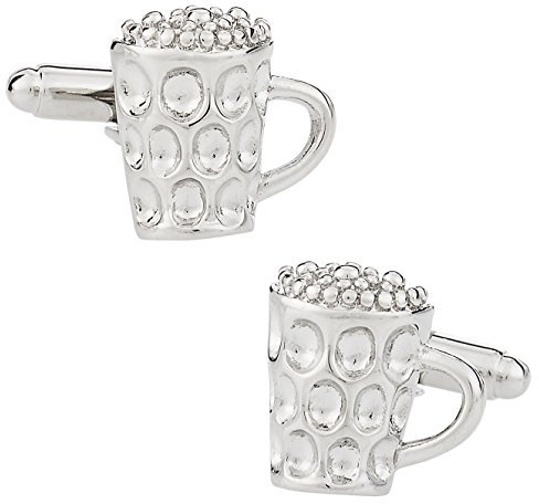 Cuff-Daddy Gemelli a forma di boccale di birra con confezione regalo | Gemelli classici a forma di brocca, regalo divertente per lo sposo per il giorno del matrimonio, con scatola da viaggio, Metallo