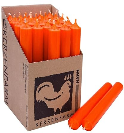 Stabkerzen 10 Stück Tafelkerzen durchgehend gefärbt Spitzkerzen für die Tisch-Deko zur Hochzeit Weihnachten & Party Farbe: Orange Höhe:18cm