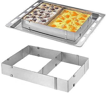 Anicy Cornice da forno rettangolare regolabile – anello per torta regolabile riutilizzabile in acciaio inox stampo rettangolare con divisore per torte, pizza e decorazione