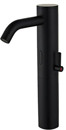 HHOOMMEE Automatic Touchless Bathroom Sink Faucet Tall Body Sensor Motion Activated Hands Free Commercial Faucets with Temperature Control Rod 1 Hole Infrared Mixer for Vessel Basin（Matte Black）