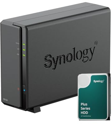 Synology DS124 1GB con 1 disco Synology 6TB HAT3300, Nero, Metallo, Da tavolo, NAS, Server, Switch di rete, non assemblato